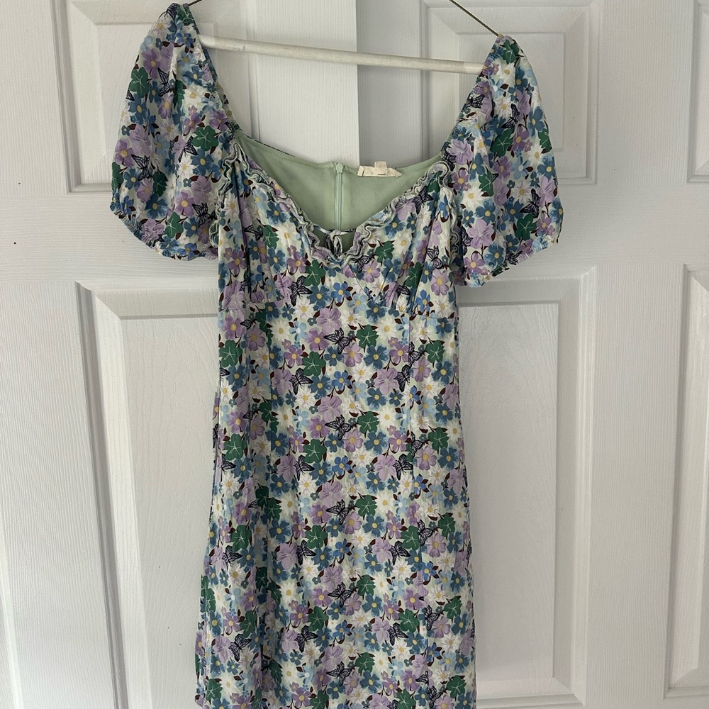 Pacsun Floral/Butterfly Puff Sleeve Mini Dress (Size Small)